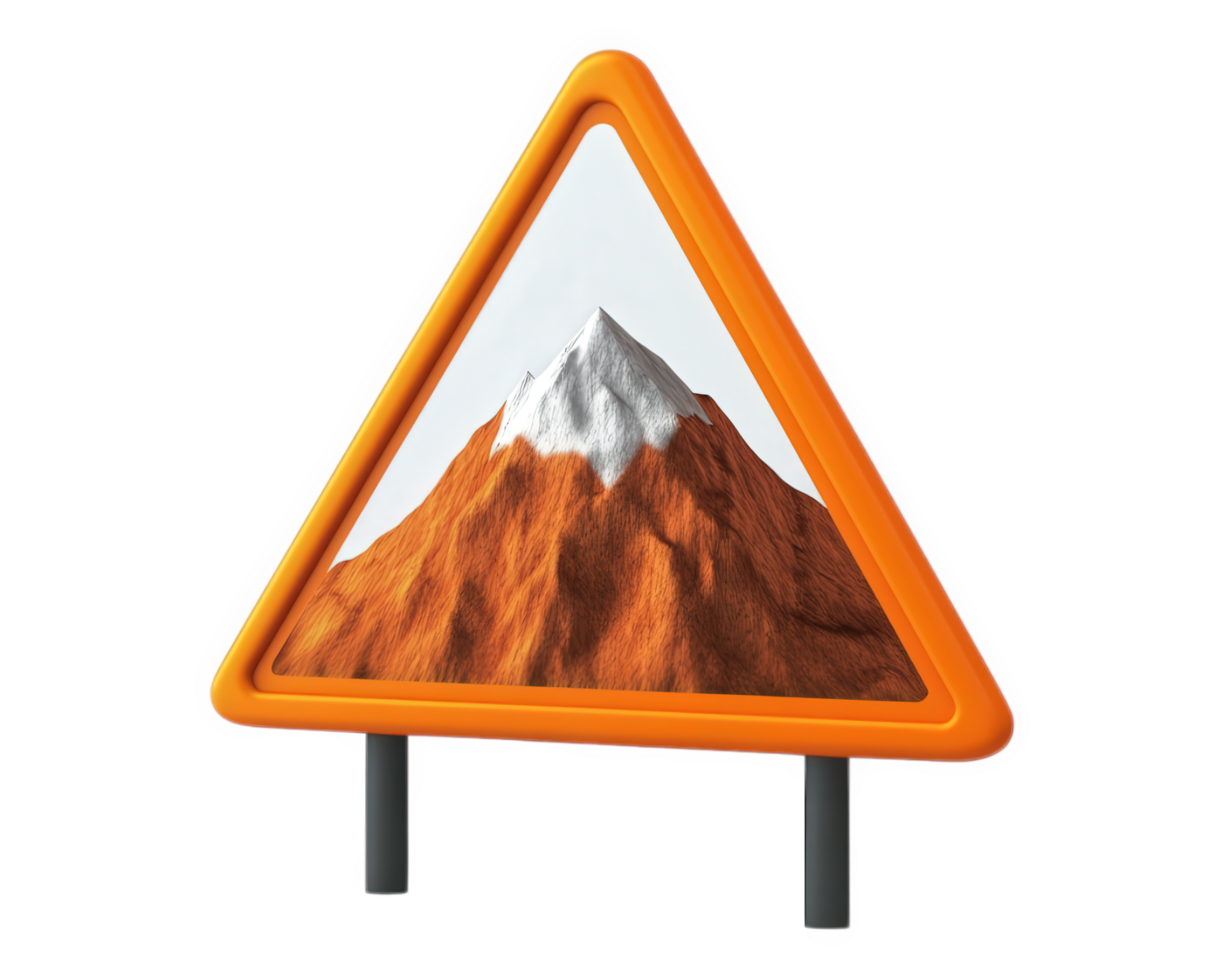 A warning sign with a mountain in the background png