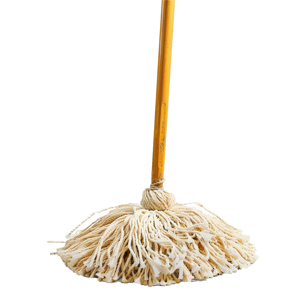 A Classic String Mop with a Wooden Handle for Efficient Floor Cleaning png