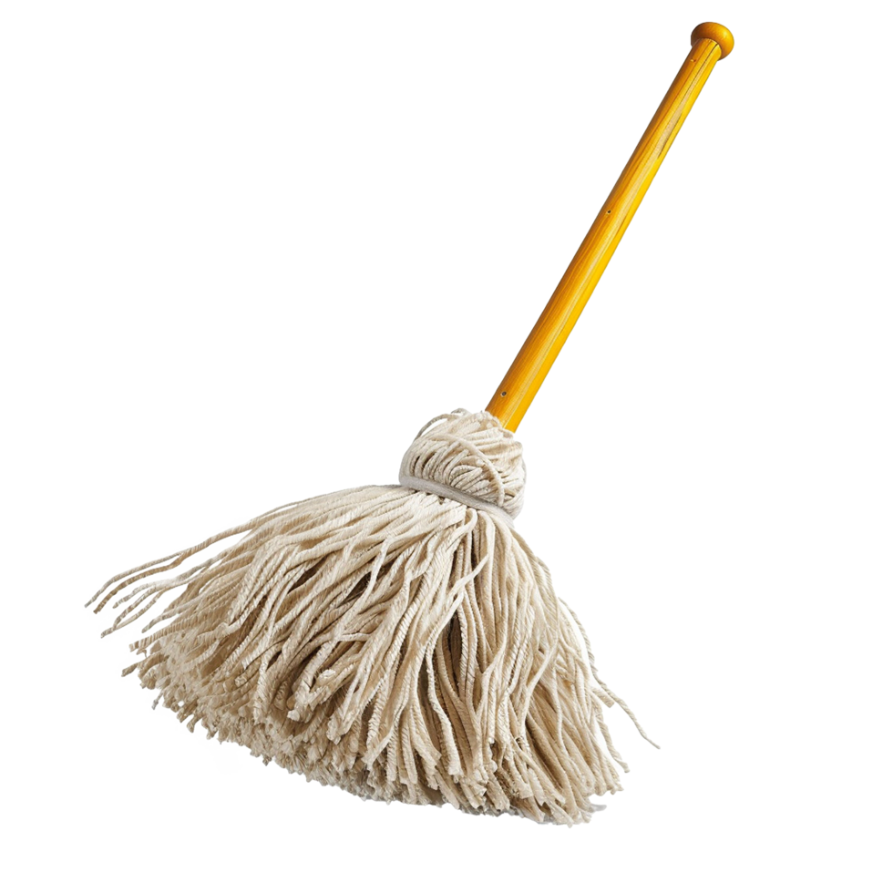 A Traditional String Mop with a Wooden Handle for Cleaning Floors png