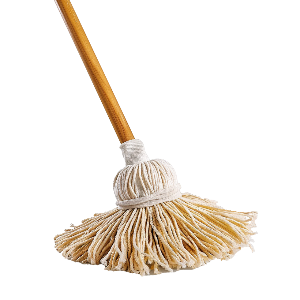 A Traditional String Mop with a Wooden Handle for Effective Floor Cleaning png
