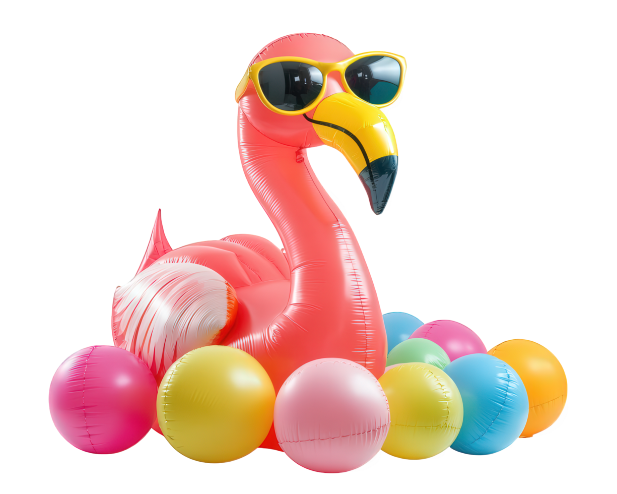 Inflatable flamingo with sunglasses png