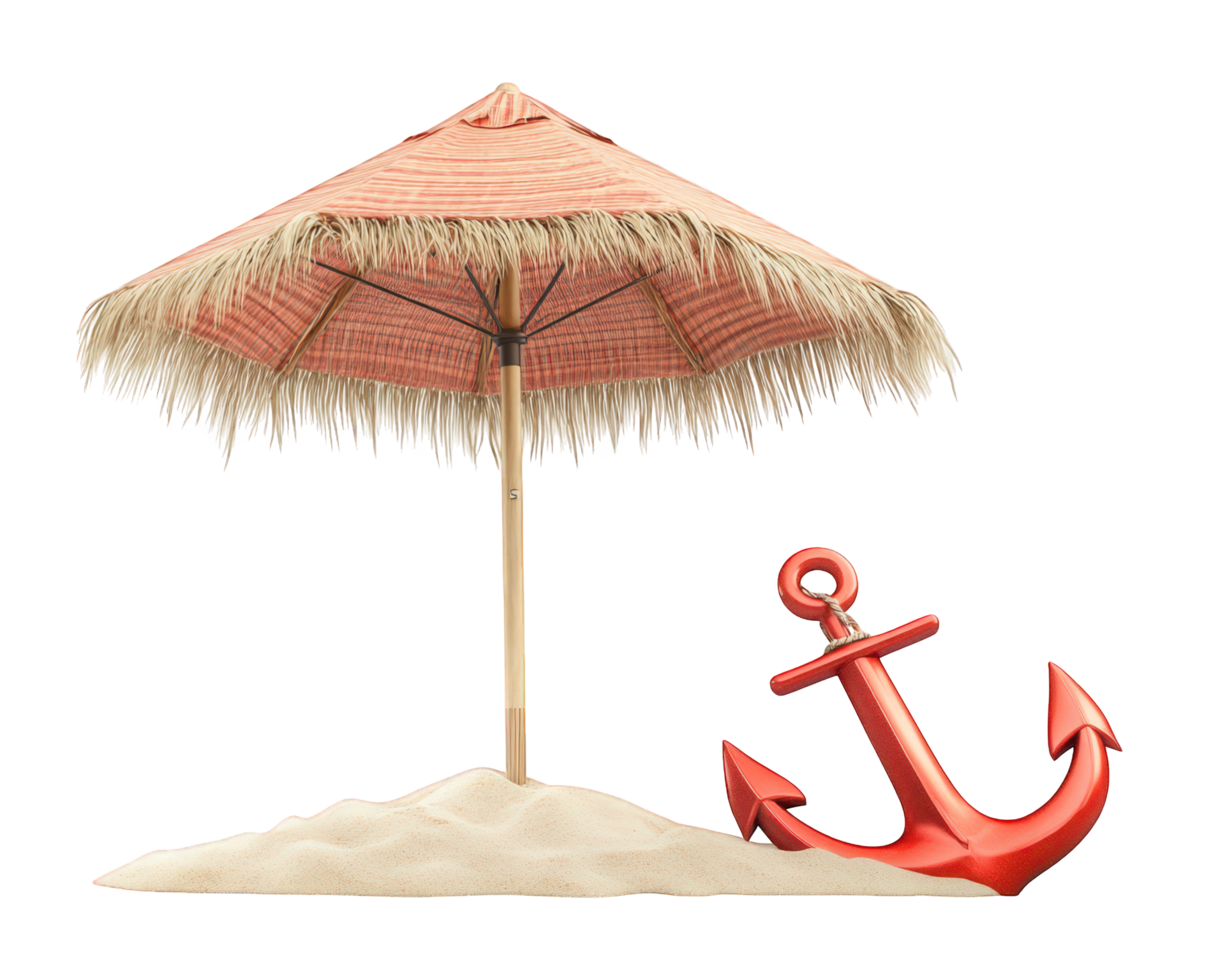 A beach umbrella and an anchor on a sand png