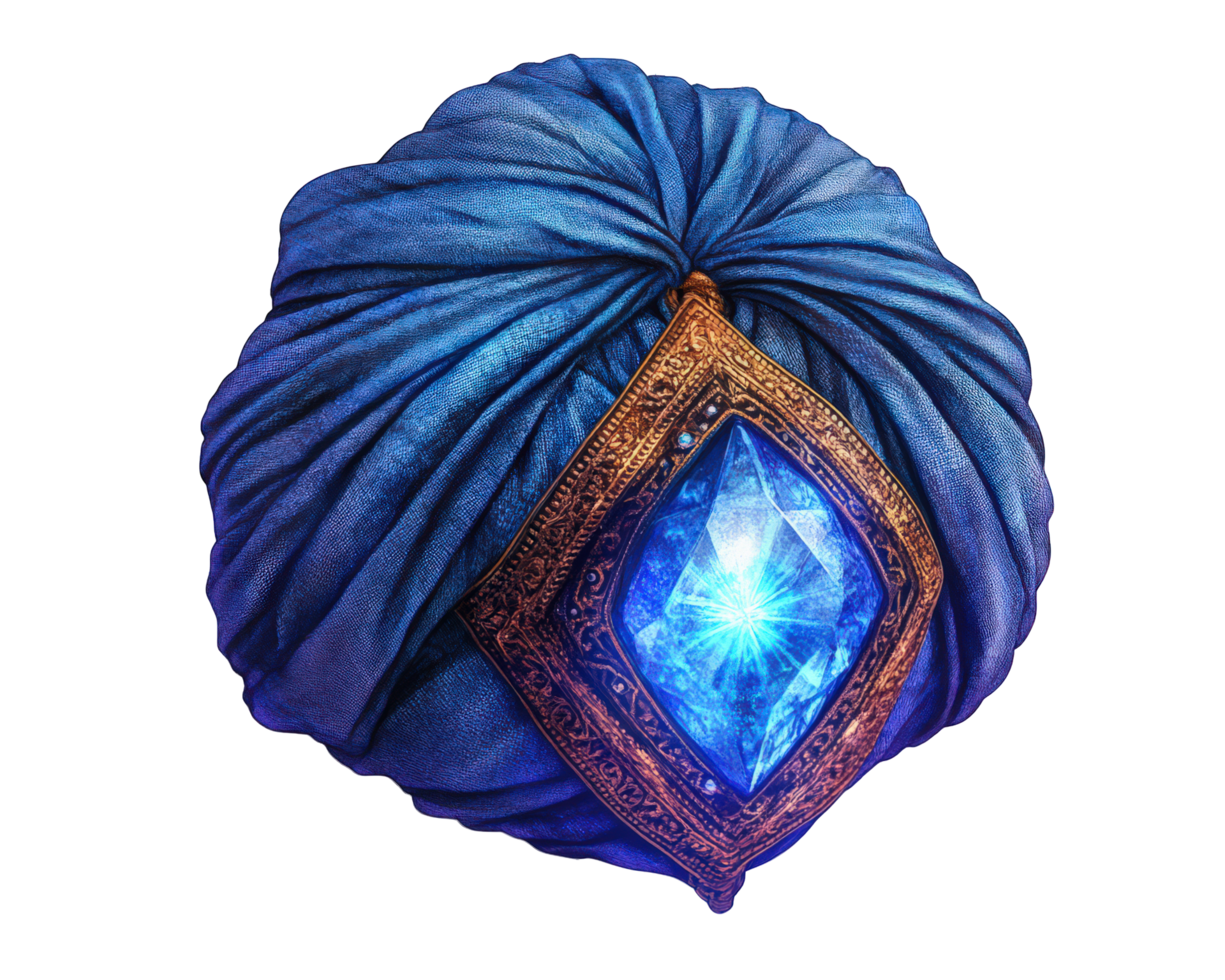 A blue turban with a diamond in the center png