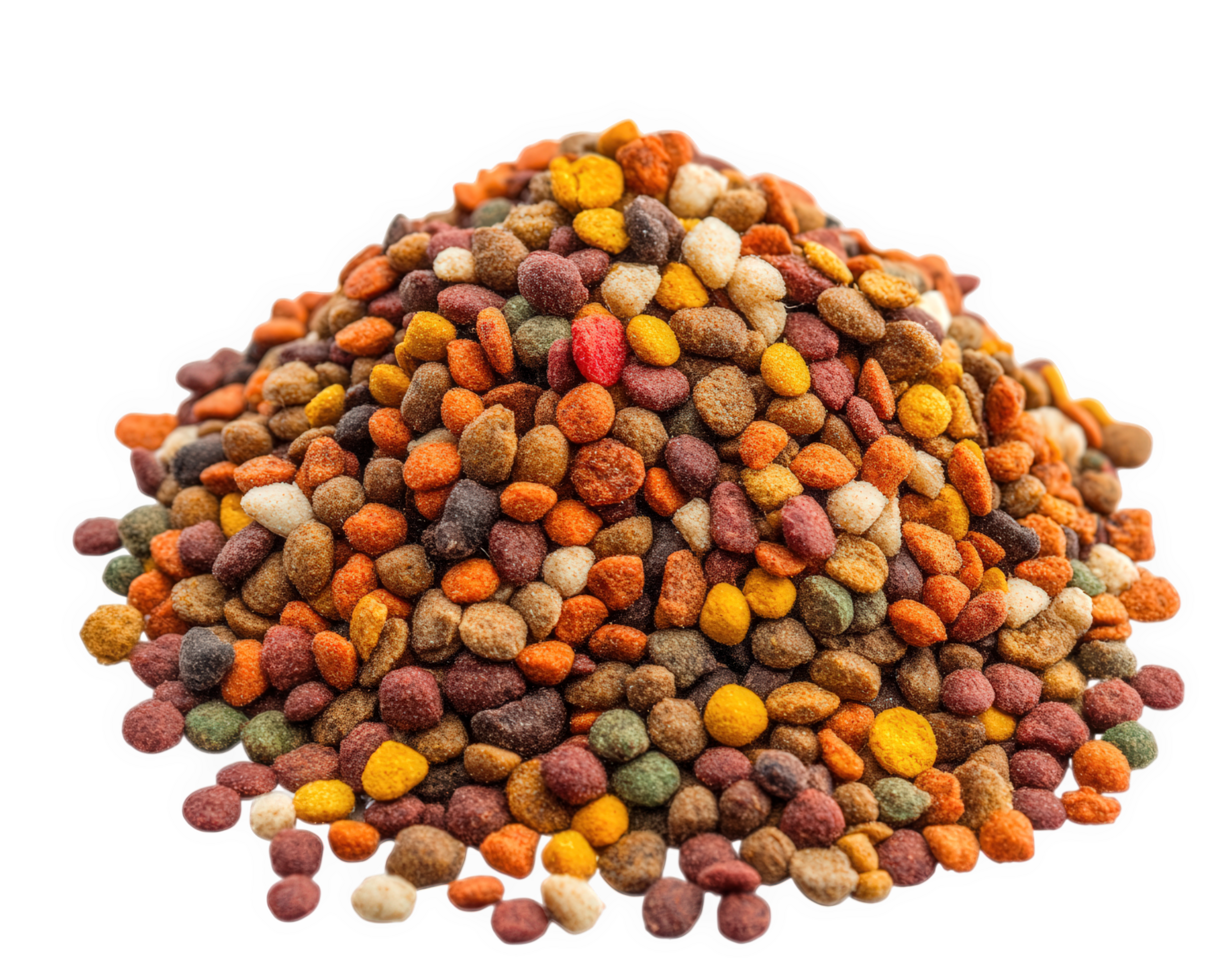 A pile of dog food on a black background png