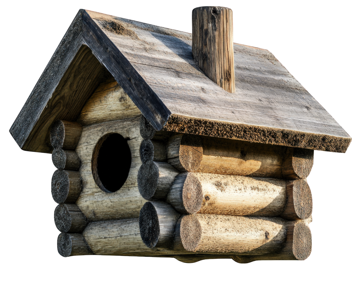A birdhouse made from logs is shown png