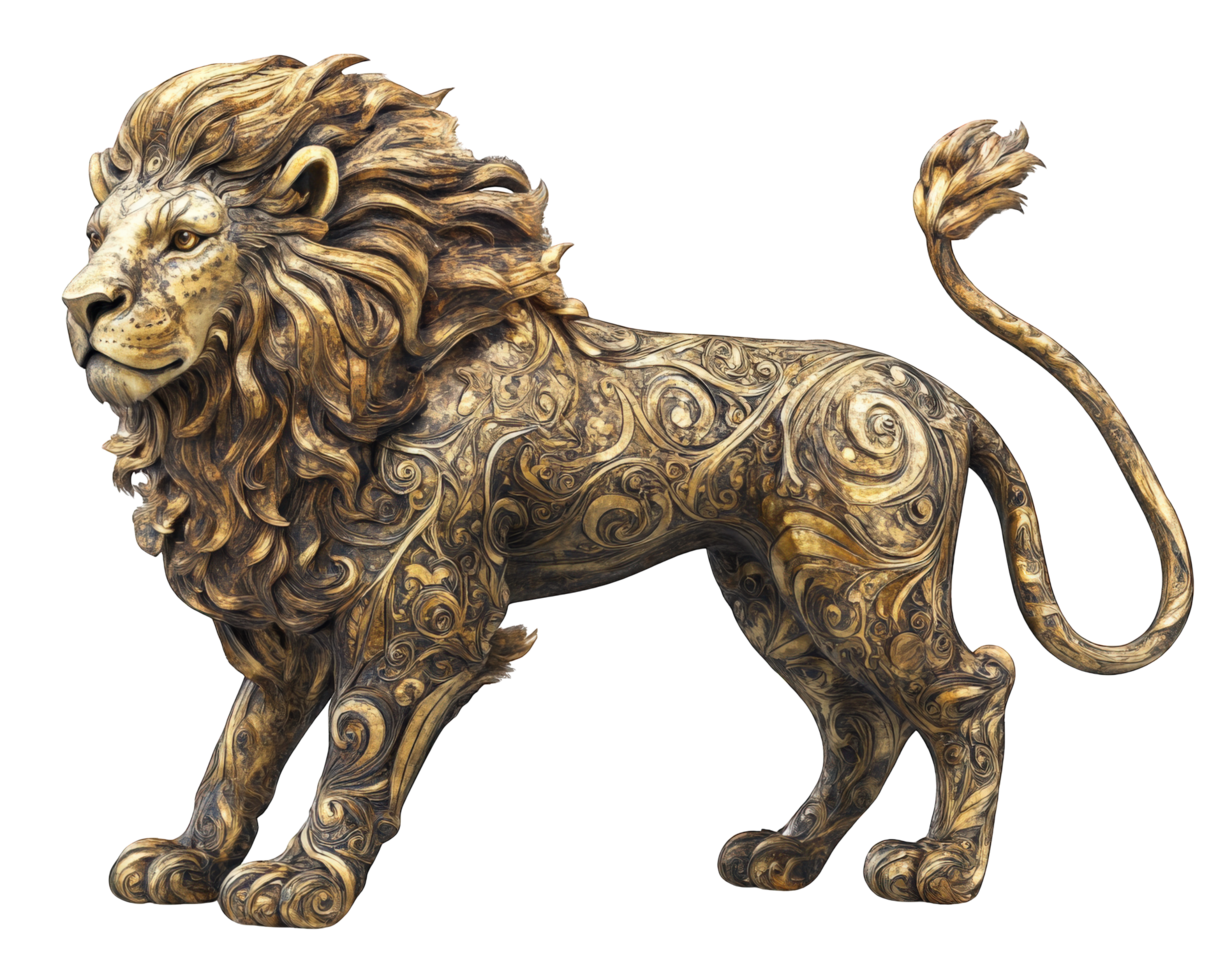 A statue of a lion with intricate designs png