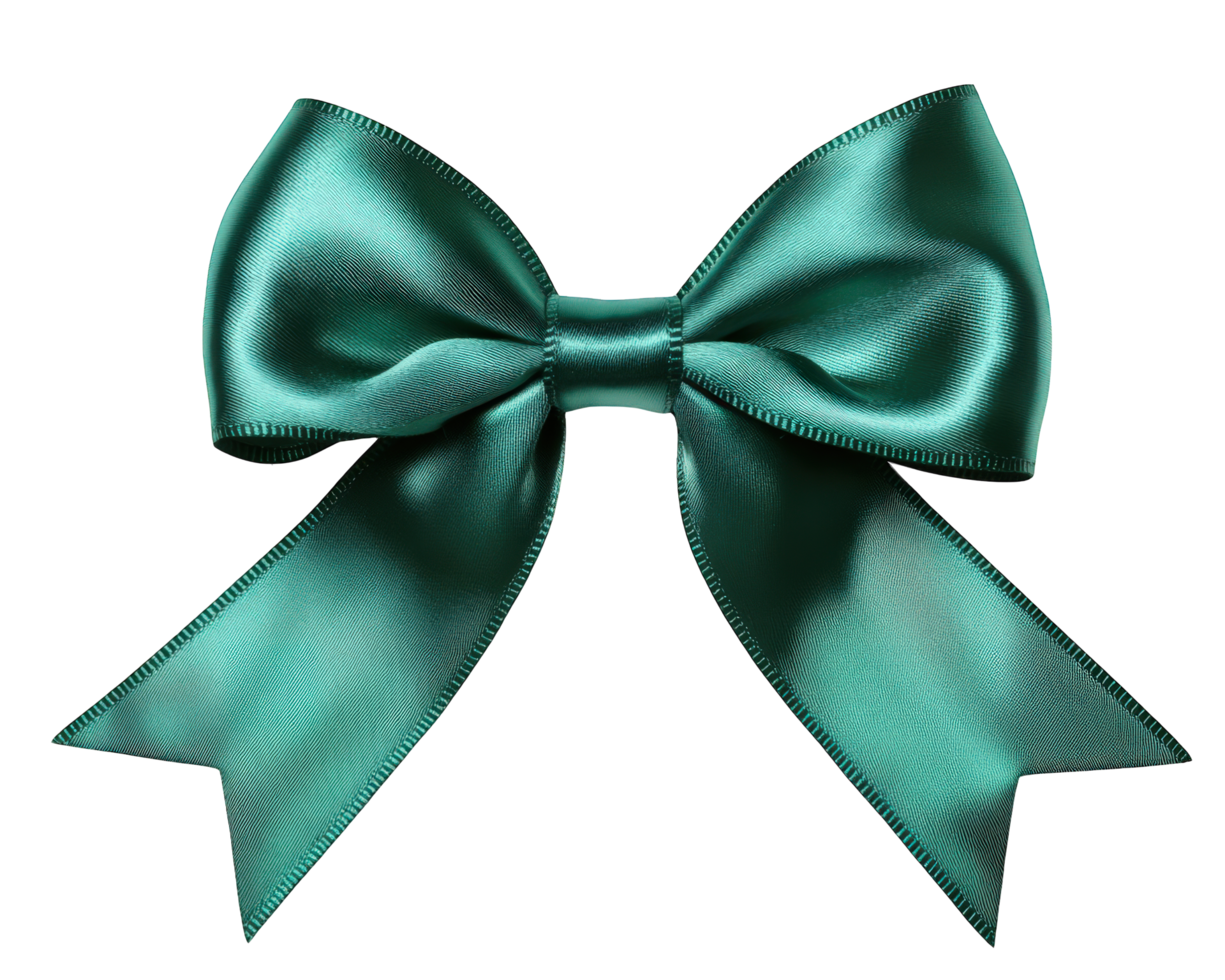 A green satin bow on a black background png