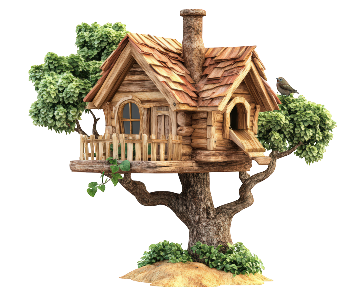 A small tree house with a bird on top png