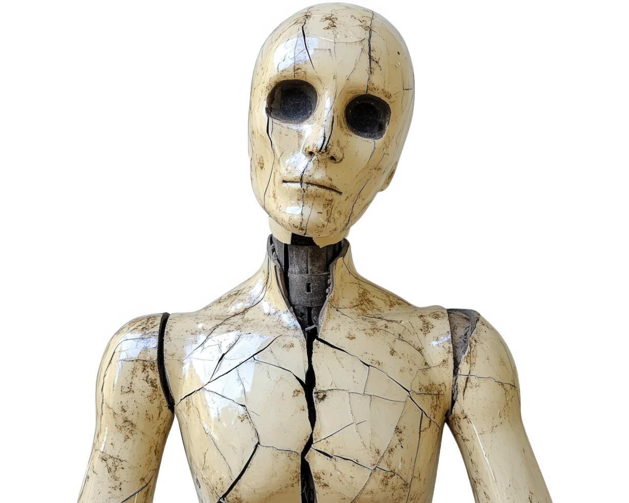 A mannequin with a broken neck and a broken face png