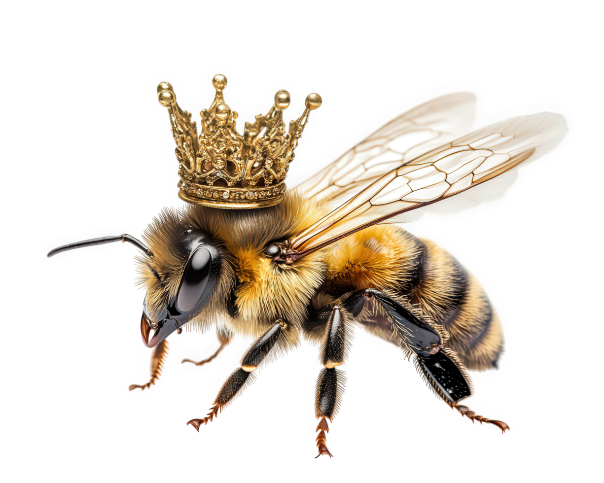 A bee with a golden crown on its head png