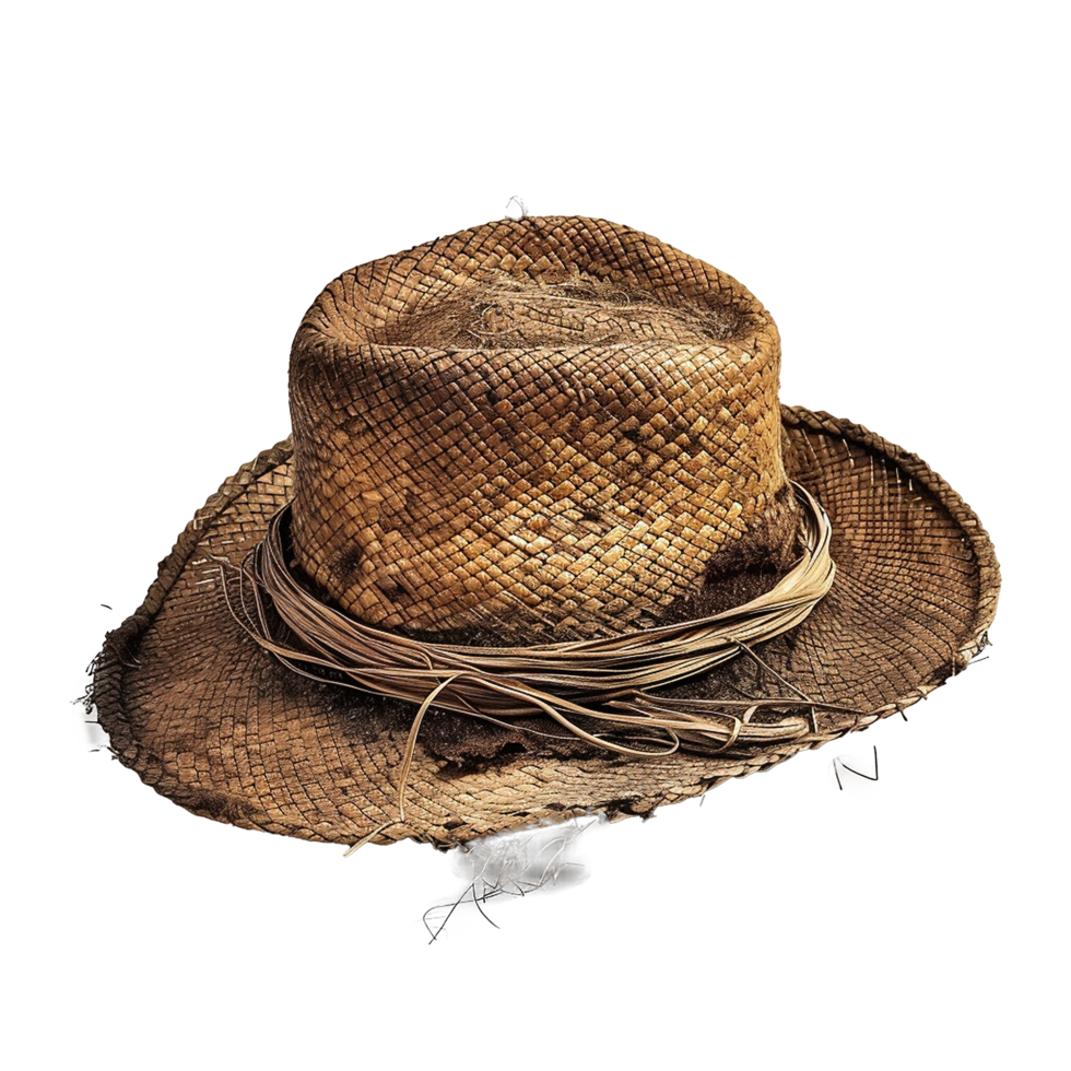 A weathered and worn straw hat showing the effects of time and the elements png