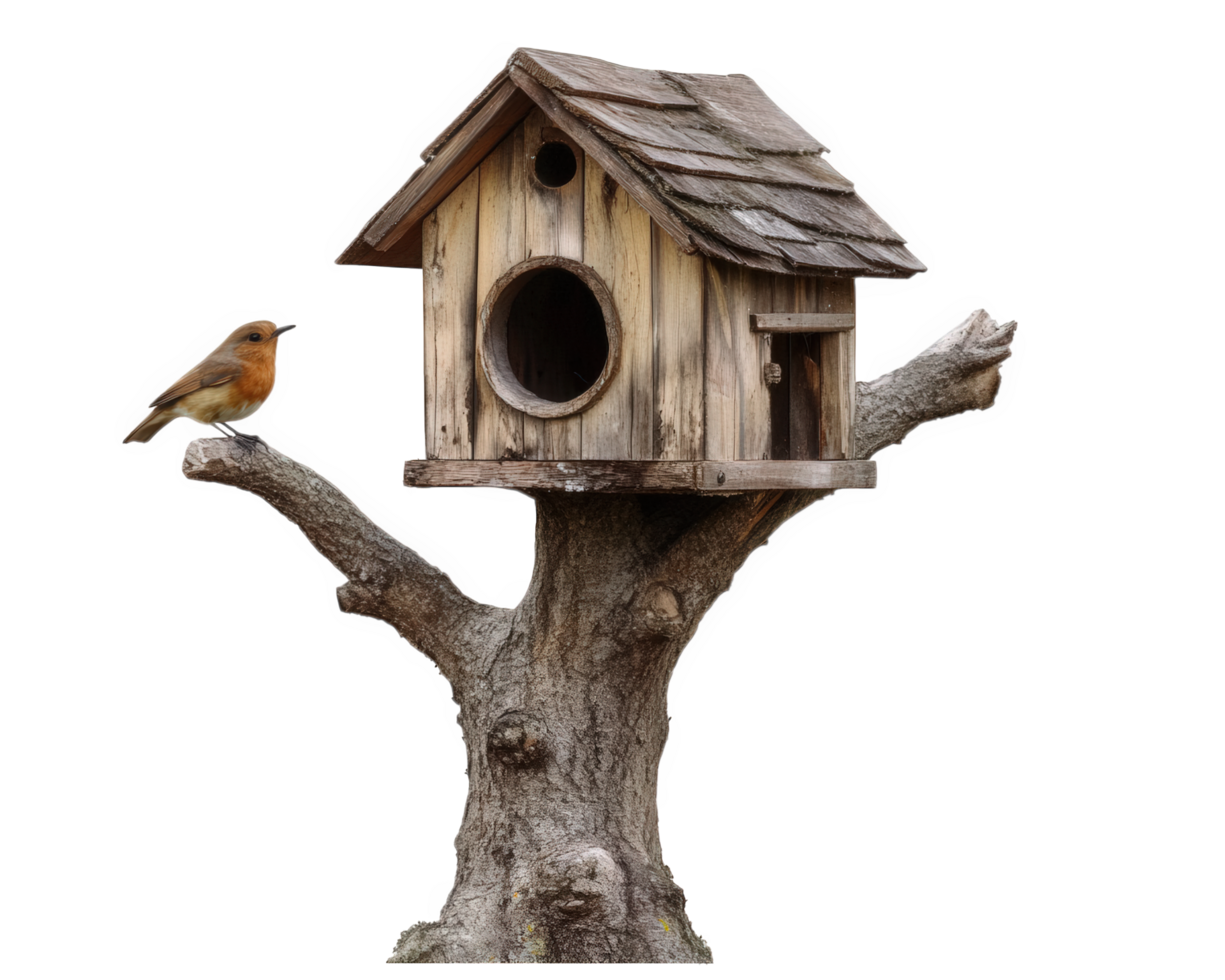 A birdhouse on a tree branch png