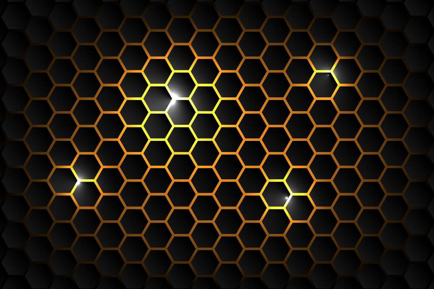 Abstract Background technology hexagon shape on yellow neon background vector