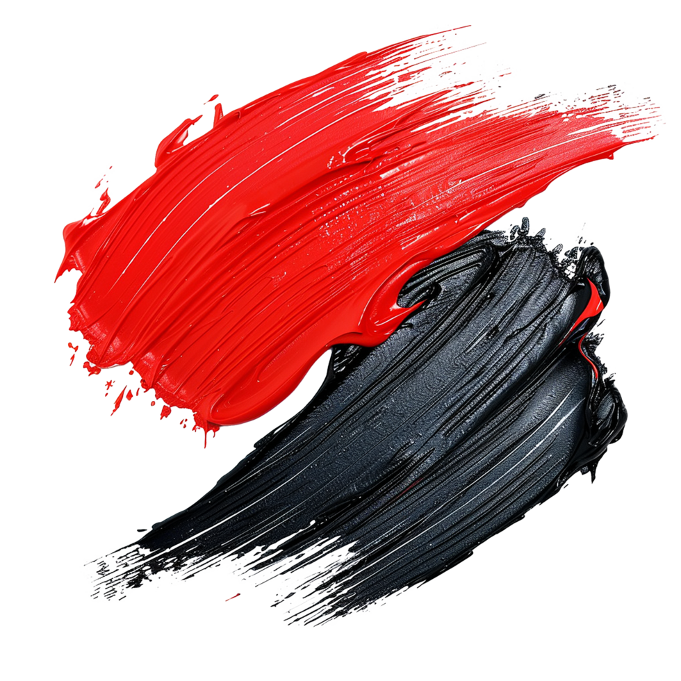 Abstract Red and Black Paint Strokes on White Background Dynamic Swirls of Color Bold Artistic Expression png
