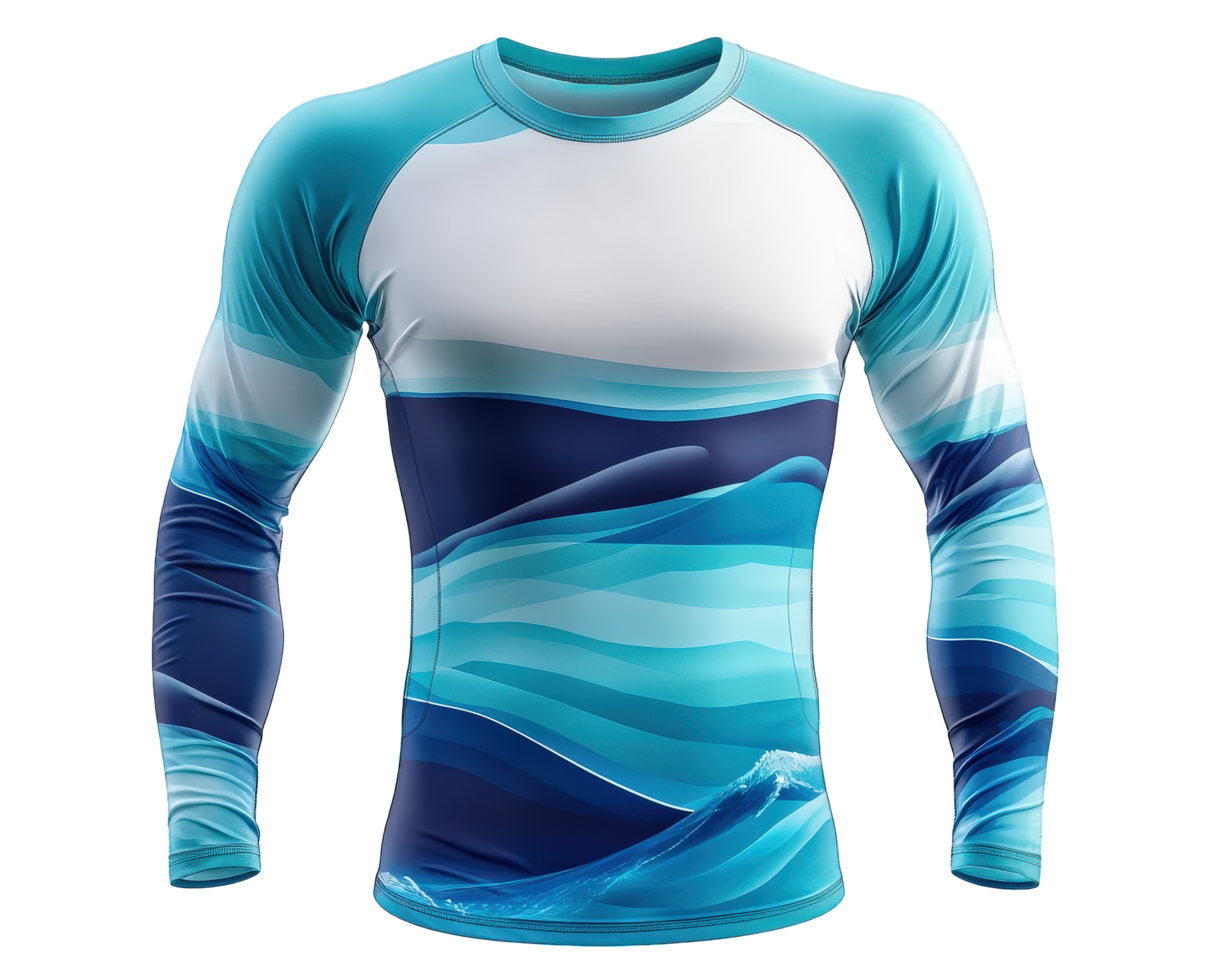 The long sleeved rash guard is designed to look like waves png