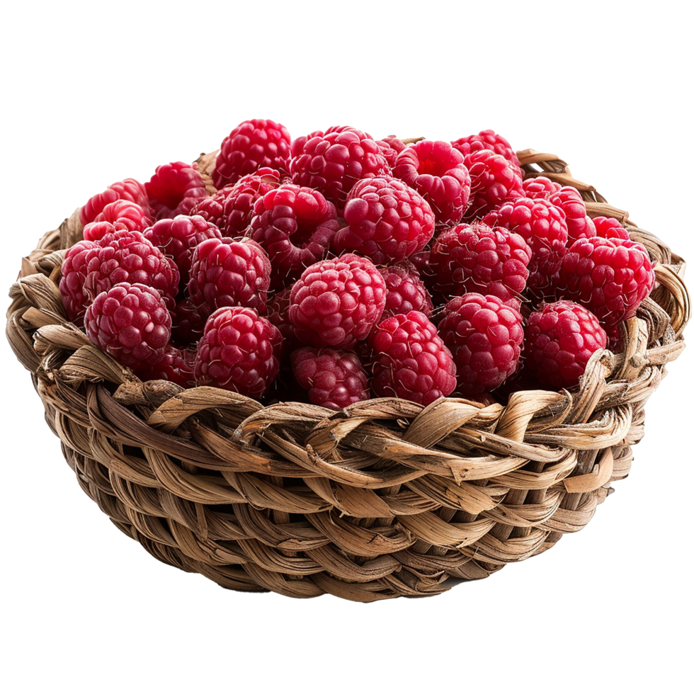 basket overflowing with ripe raspberries png