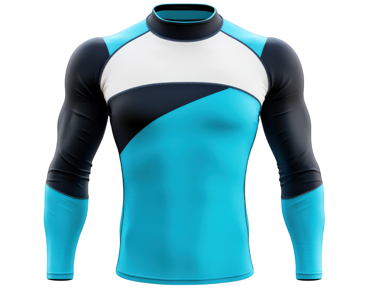 The long sleeved top is made from a blue and white color block png