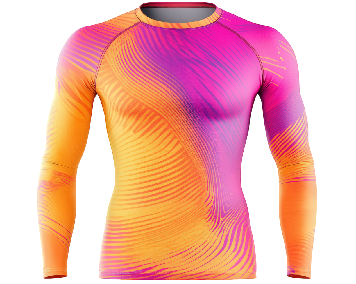 The long sleeved compression shirt is designed to look like a colorful abstract design png