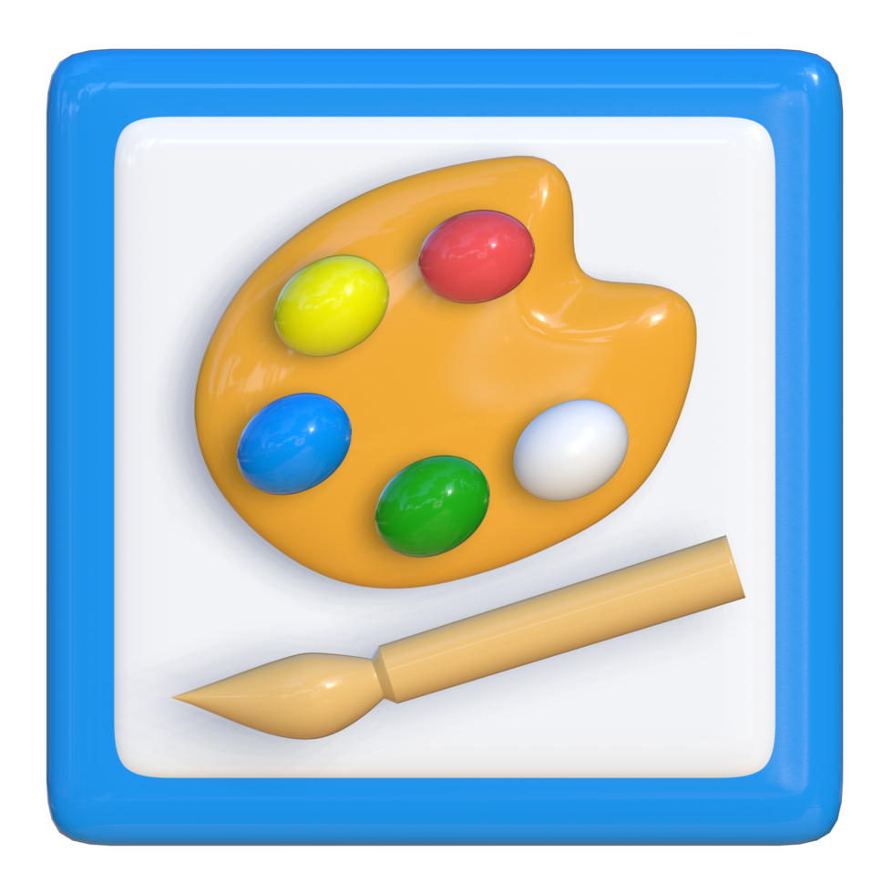 Simple 3d icon of a paint palette with a brush. Suitable for presentation media, design templates, brochures, promotional media and advertising. png