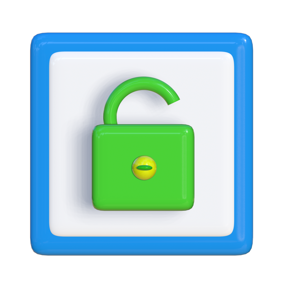 Simple 3d icon of unlocked padlock. Suitable for presentation media, template design, brochures, promotional media and advertisements. png