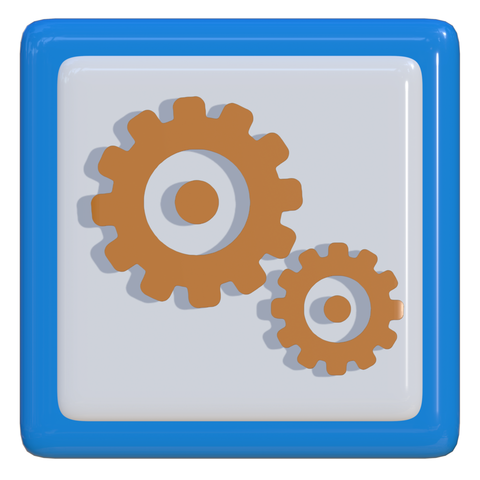 Simple 3d icon of gear wheel. Suitable for presentation media, design template, flayer, brochure, promotion media and advertisement. png