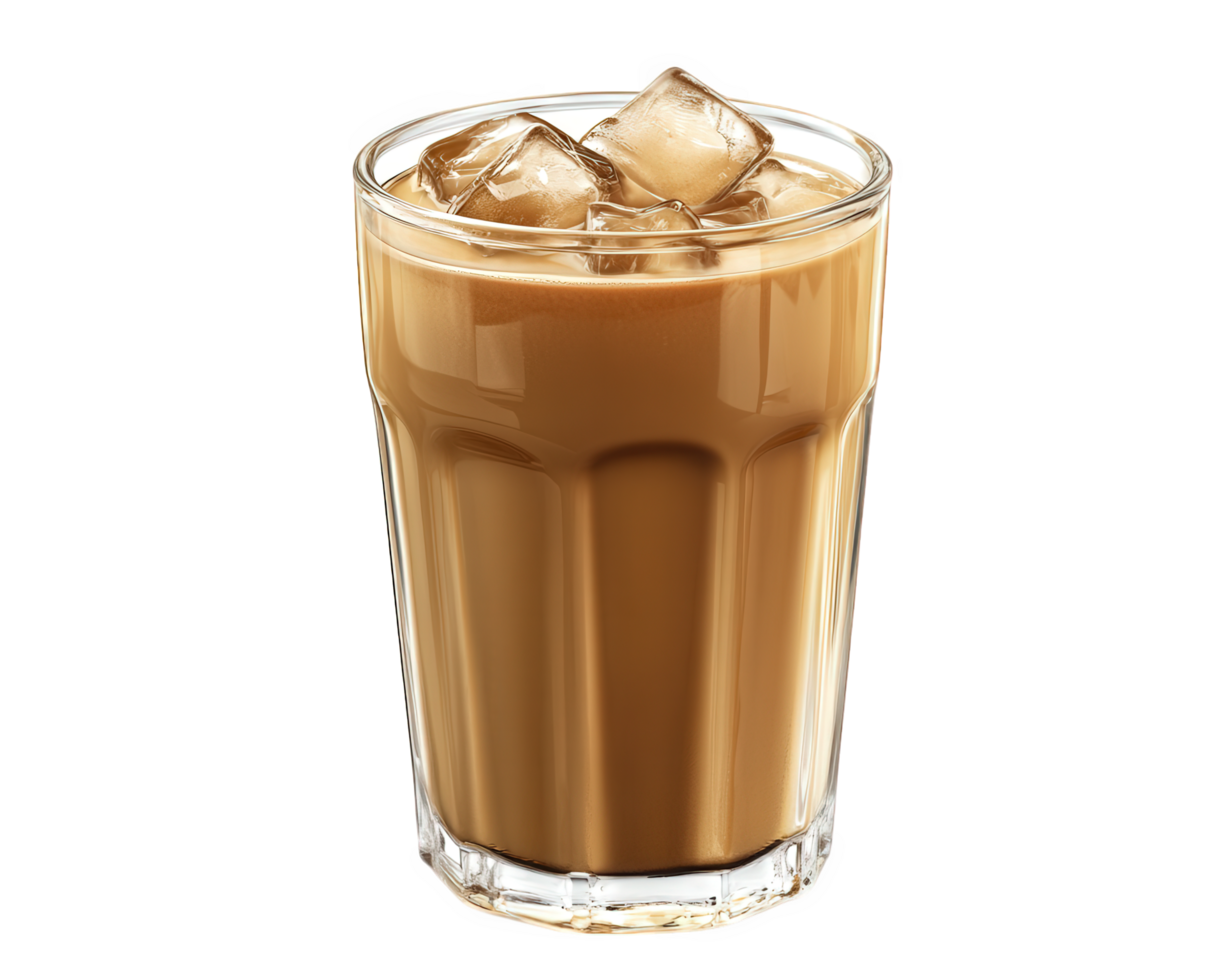 An iced coffee with ice cubes in it png