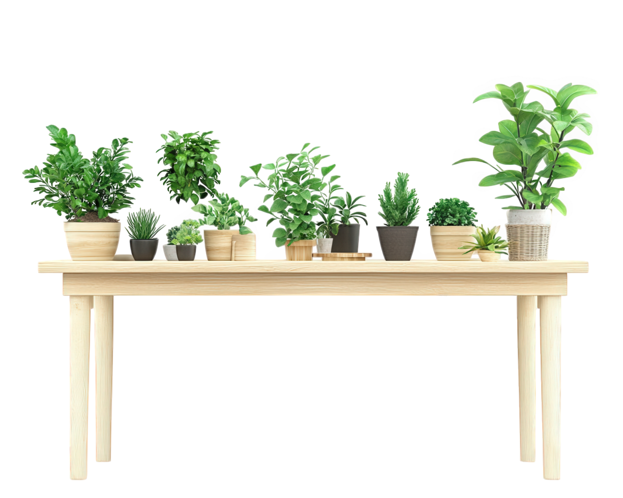 A table with potted plants on it png