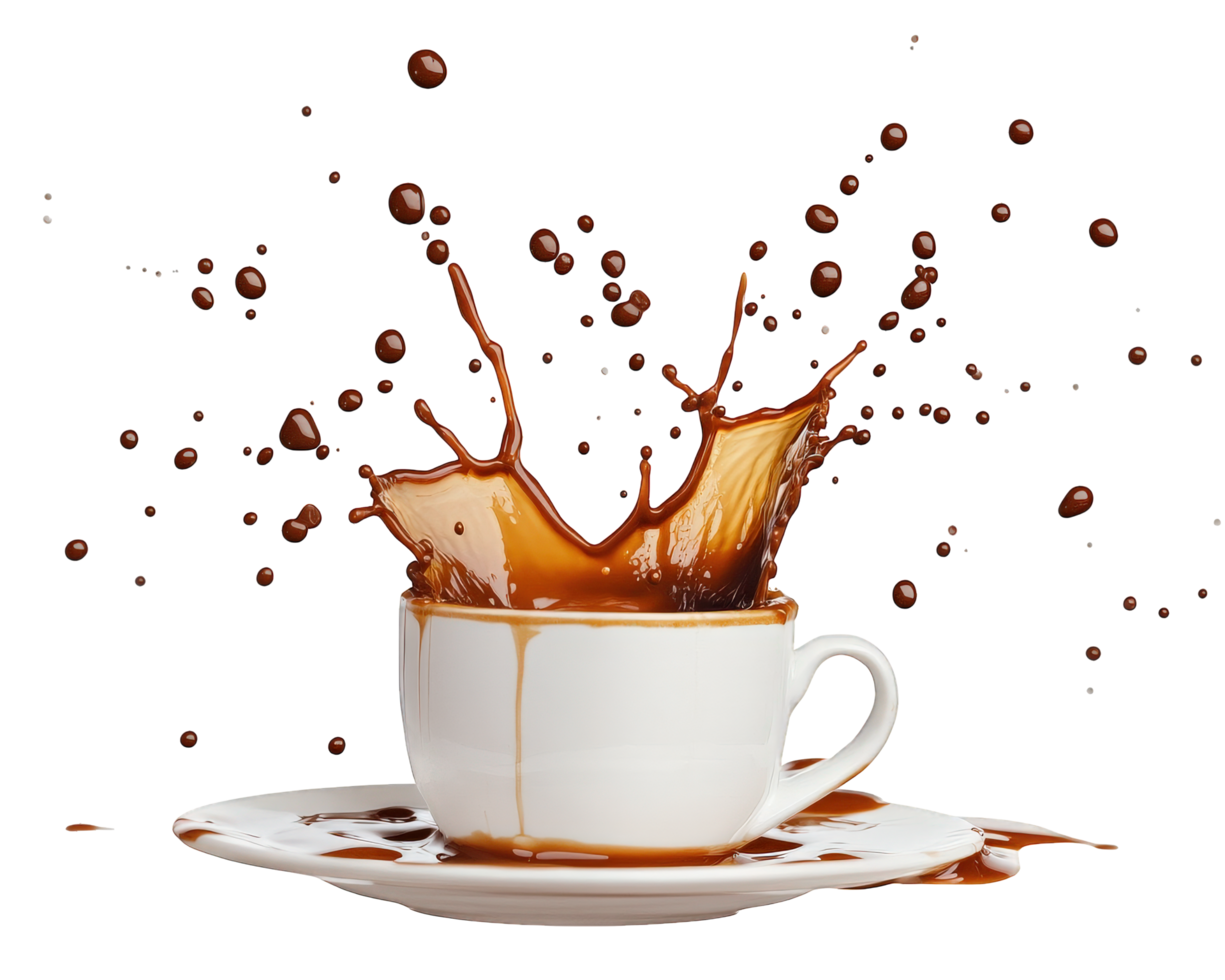 Coffee cup with splashes of hot liquid png