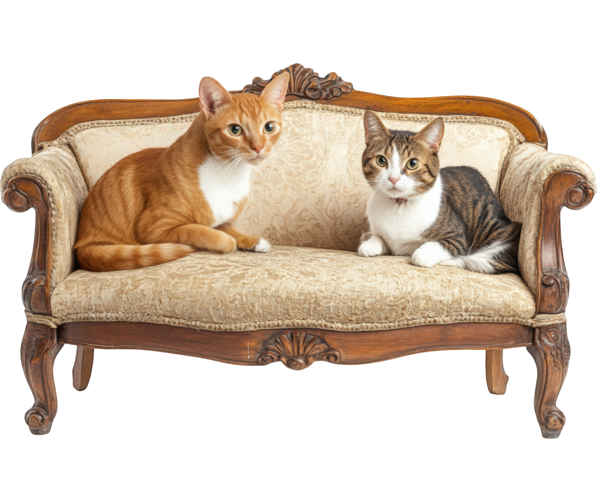 Two cats sitting on a couch png