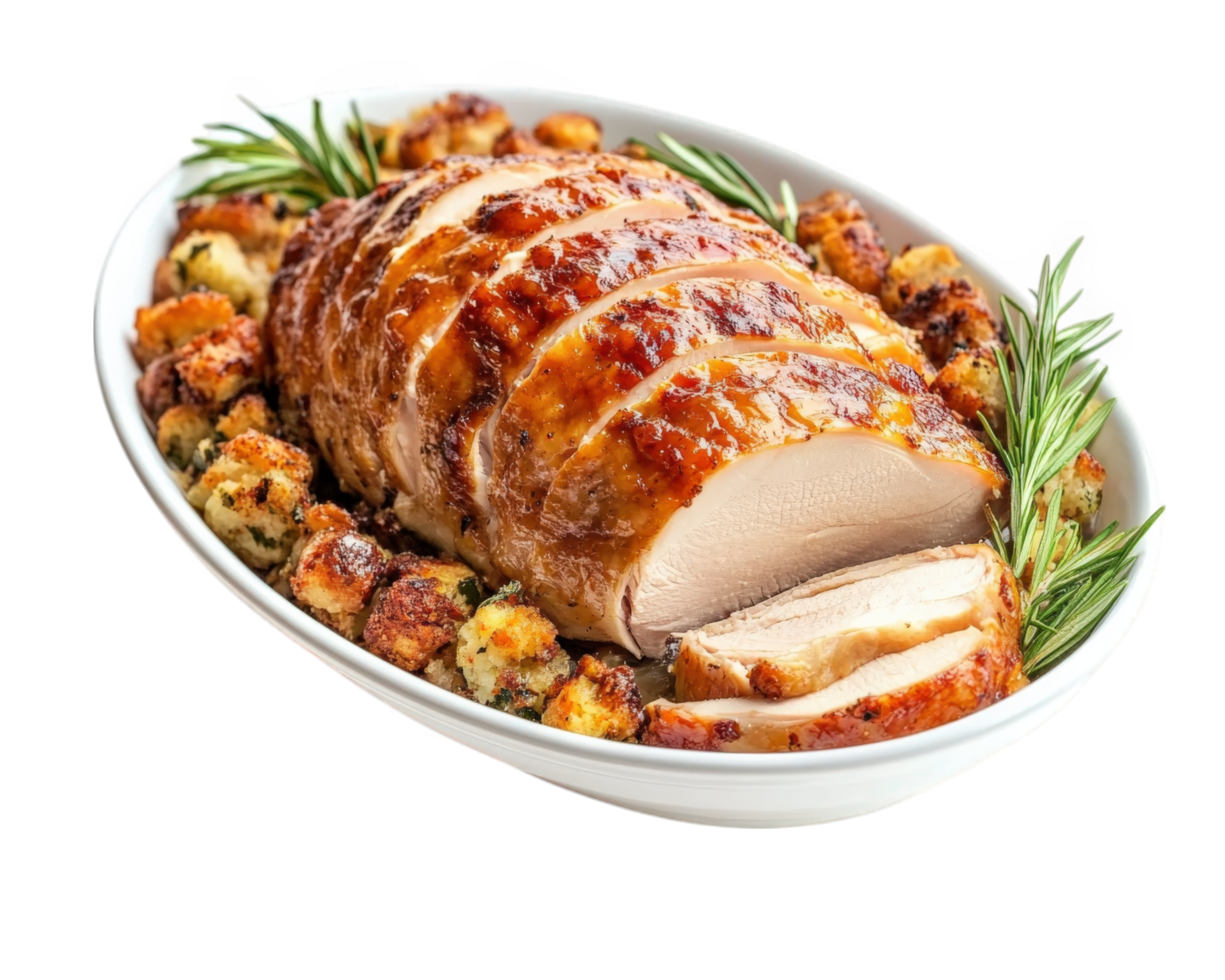 A roast turkey with stuffing and rosemary png