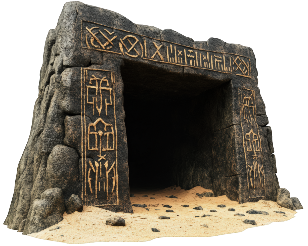 Ancient egyptian tomb with a stone entrance png