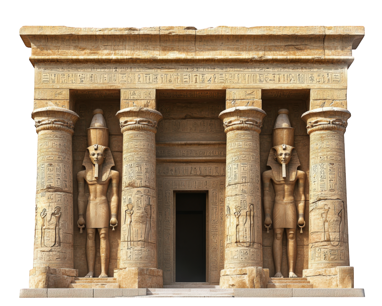 Ancient egyptian temple with two statues png
