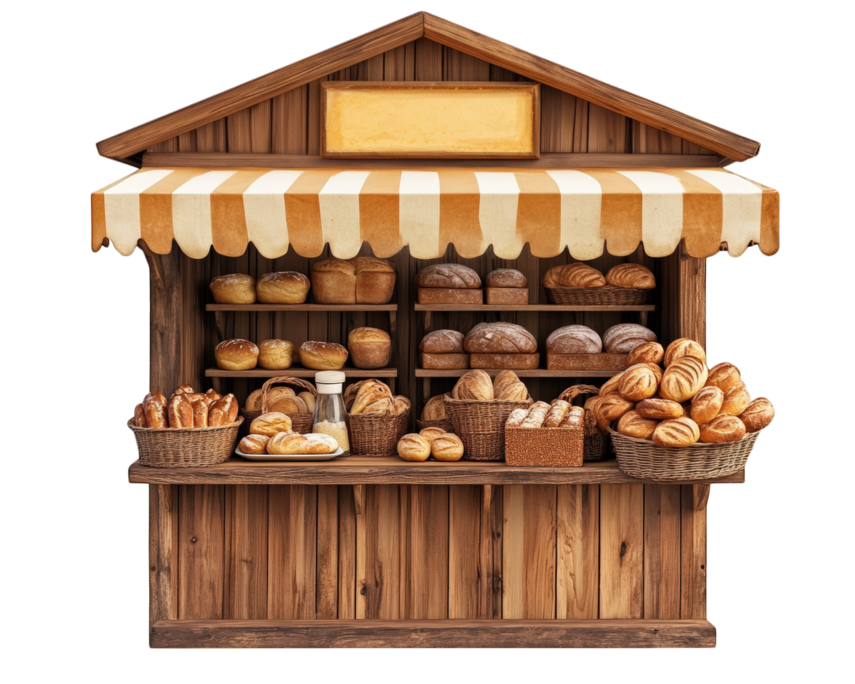 A bakery stand with bread and other baked goods png