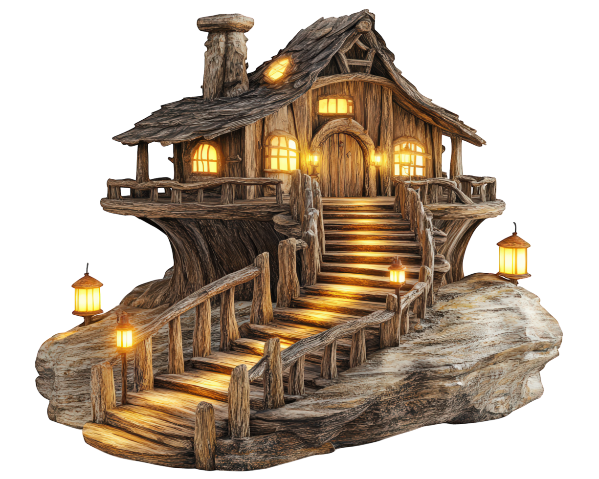 A house with stairs and lights on it png