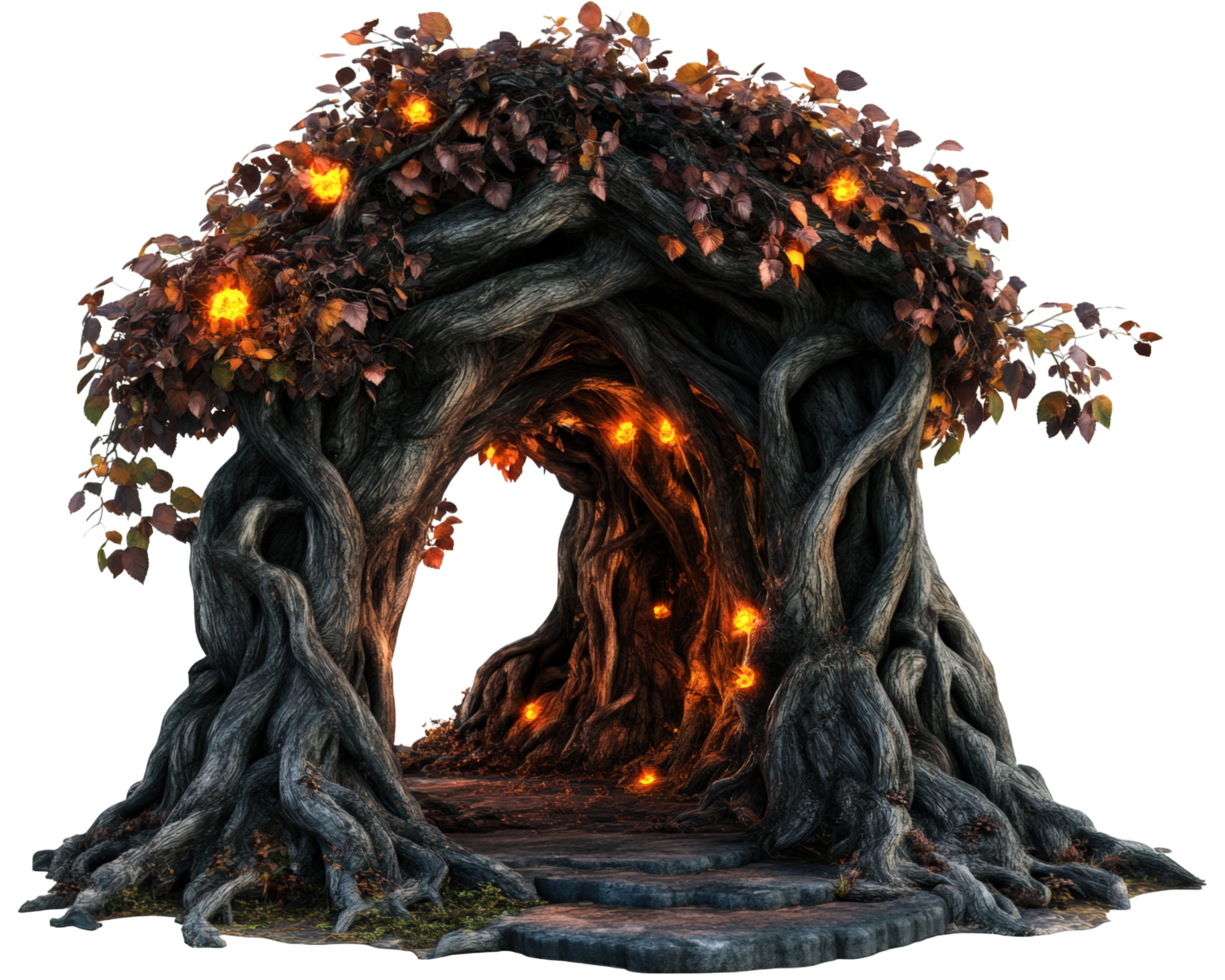 An old tree with flames coming out of it png