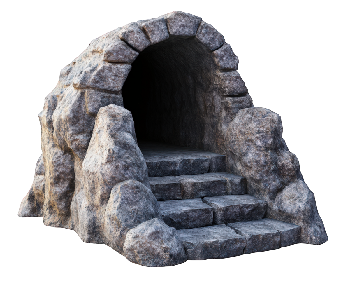 A cave with a door and stairs png