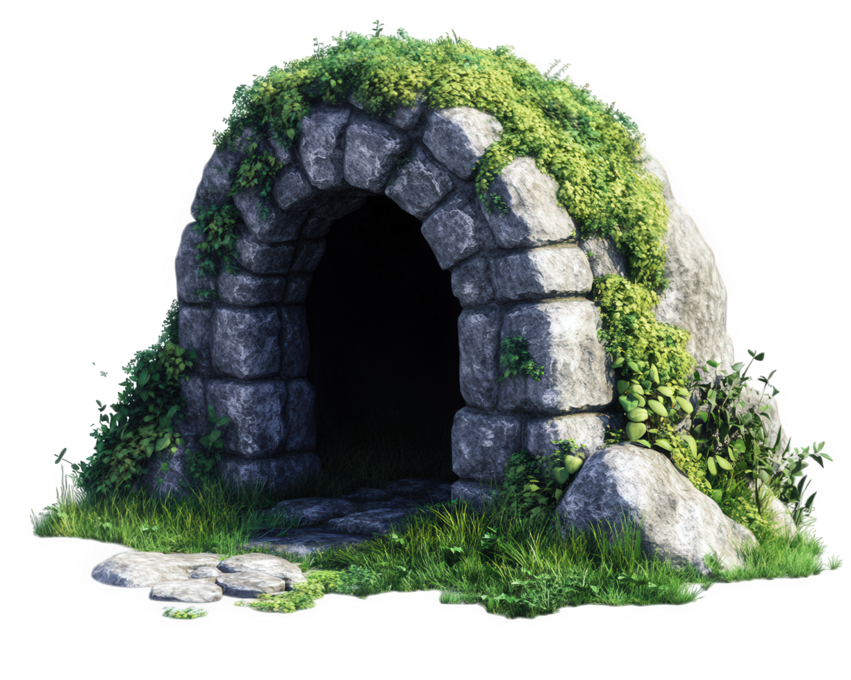 An old stone tunnel with grass growing on it png