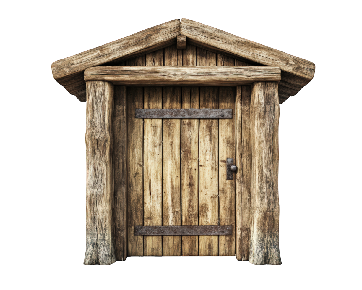 An old wooden door with a wooden frame and a wooden door png