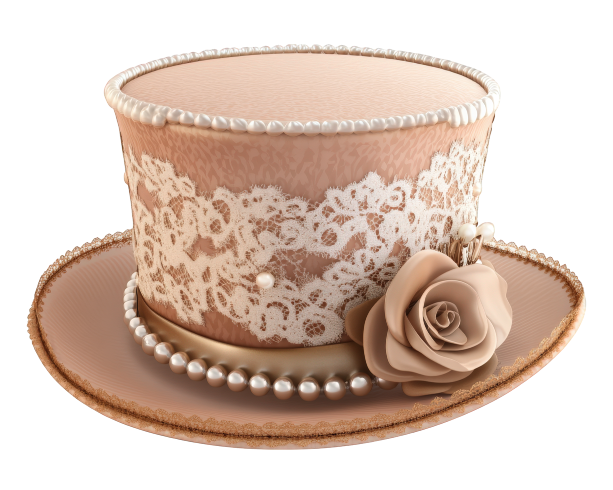 A pink hat with pearls and lace png