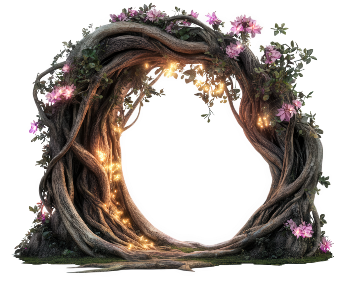 A tree with flowers and a lighted arch png