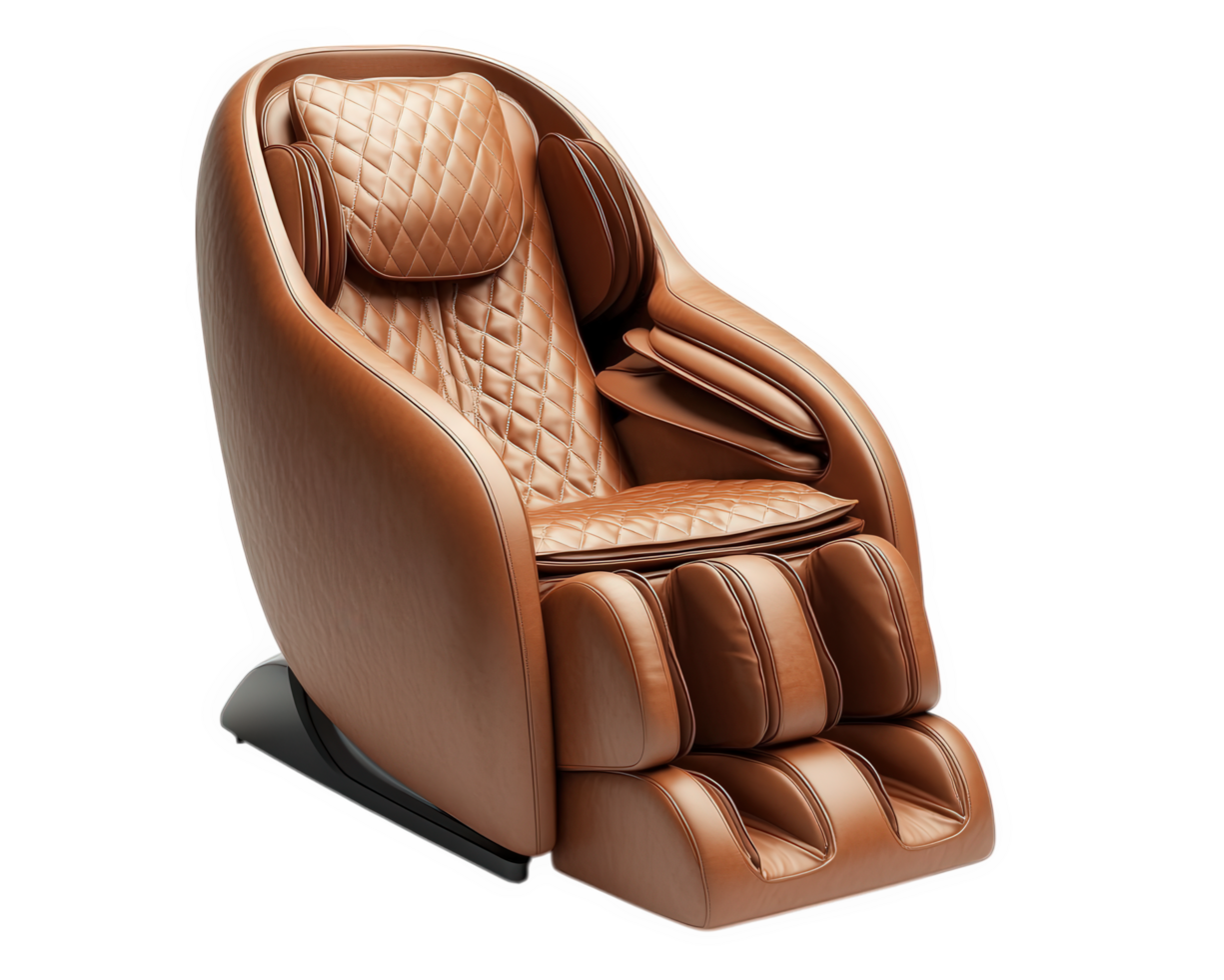 The massage chair is made from leather and has a black base png