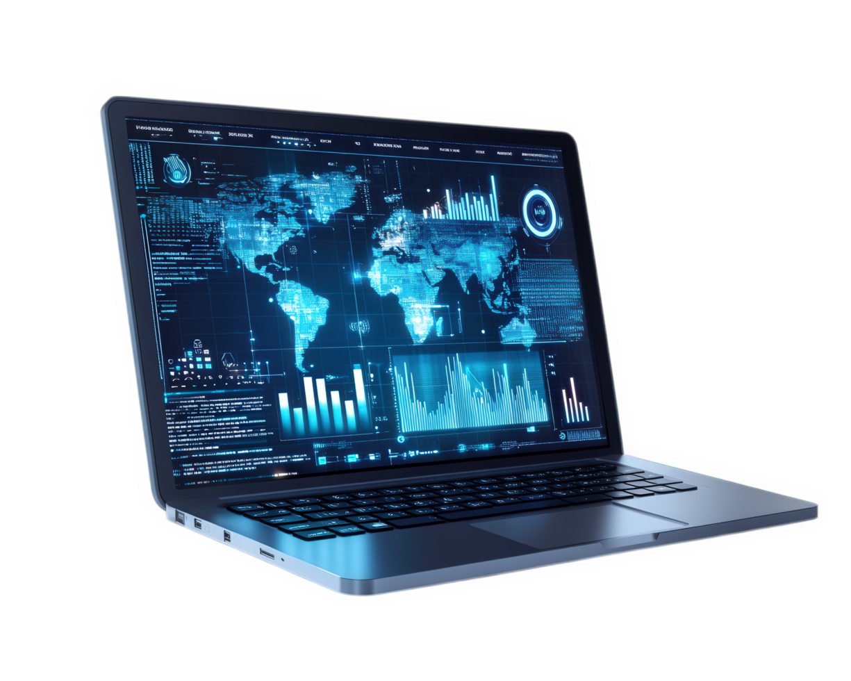Laptop with data on the screen png
