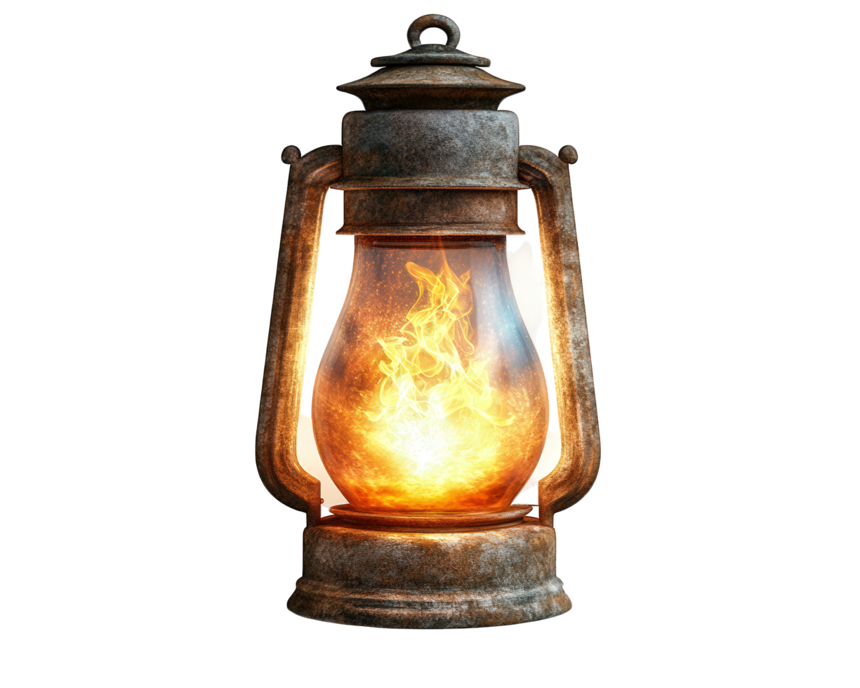 An old lantern with fire inside png