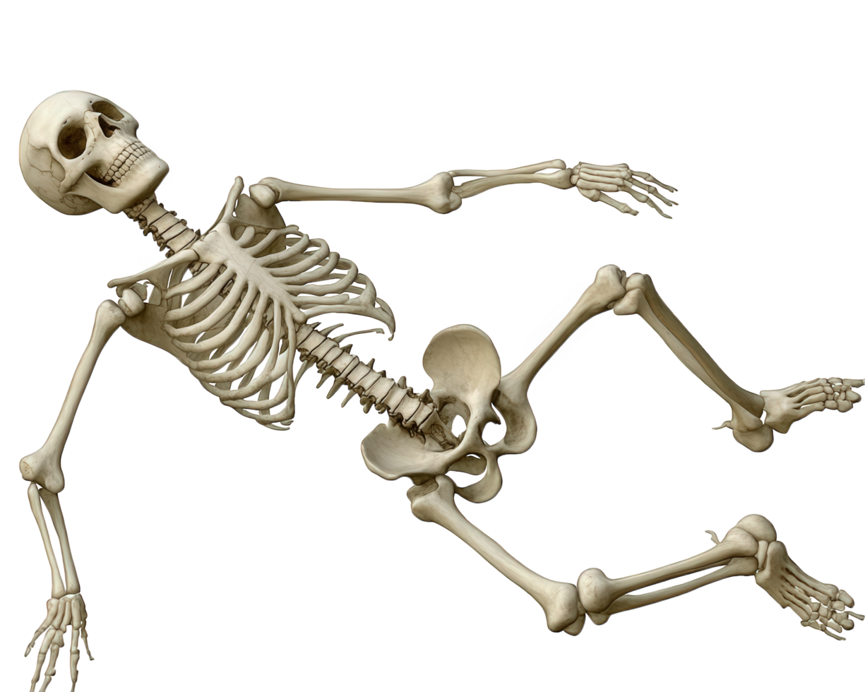 A skeleton is lying on its back png