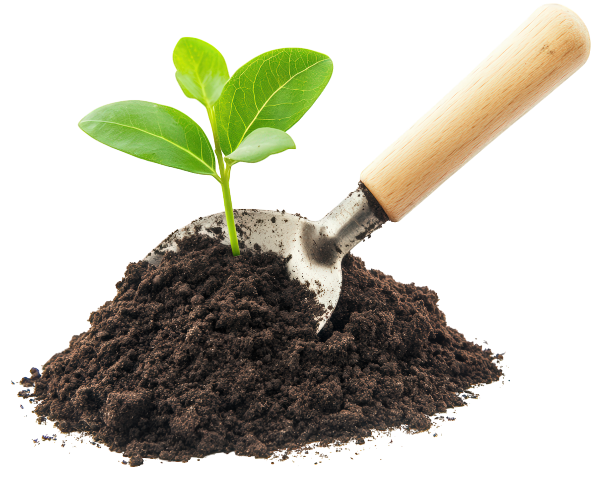 Planting soil with a shovel png