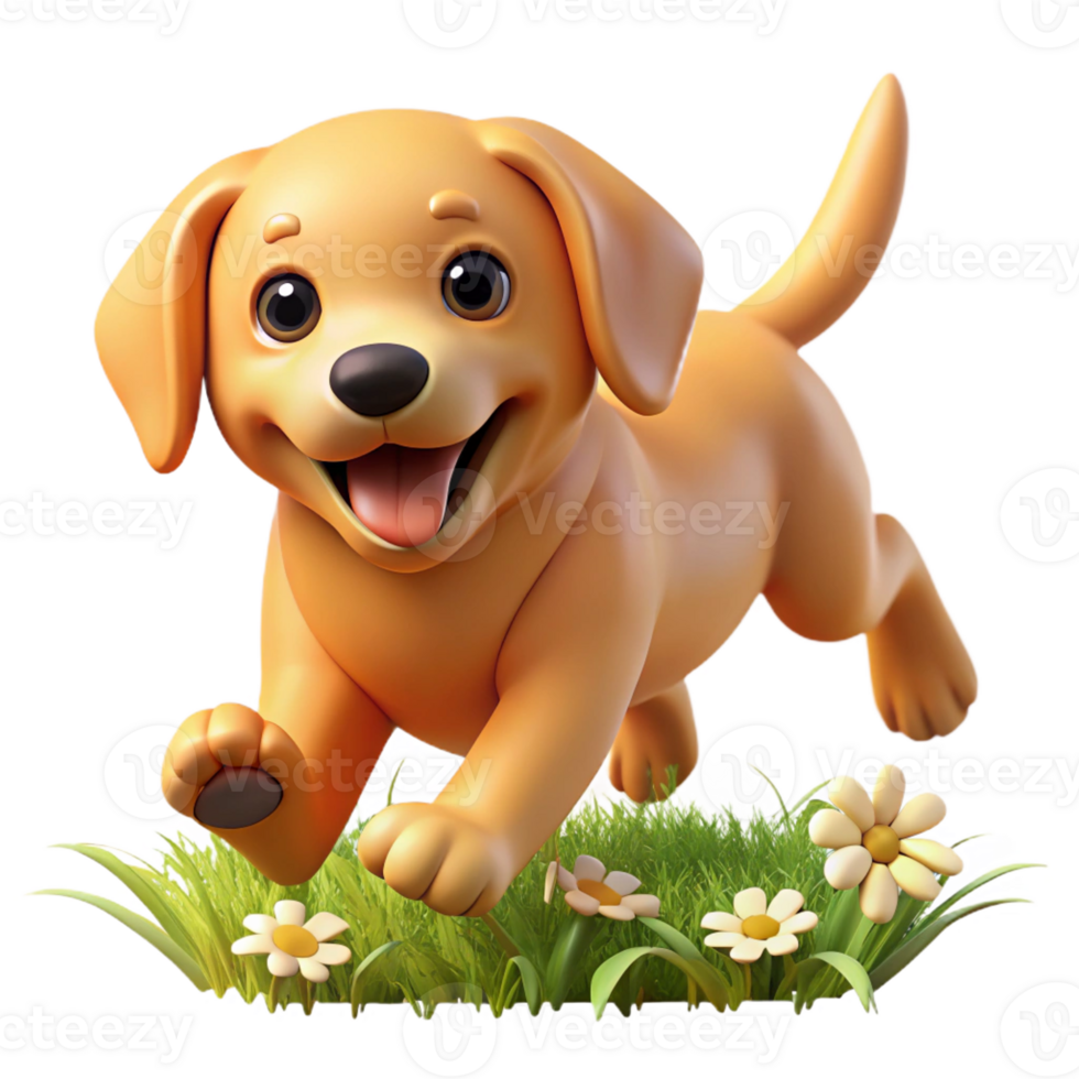 beautiful contemporary A playful golden retriever puppy tumbling through a field of daisies, bathed in warm, golden sunlight, in a whimsical, cartoon style original png