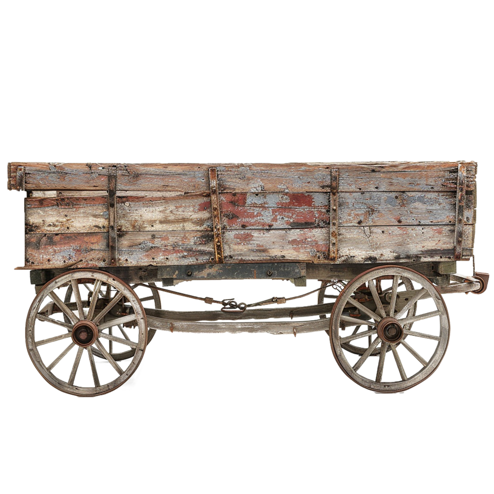 Rustic Wooden Farm Wagon Cart with Spoked Wheels png
