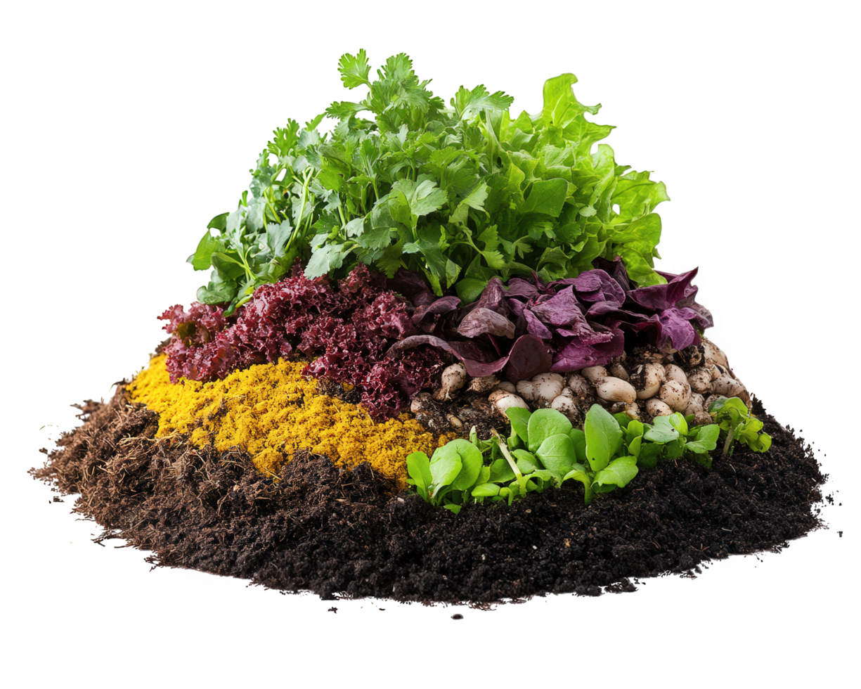 A pile of soil with various types of vegetables png