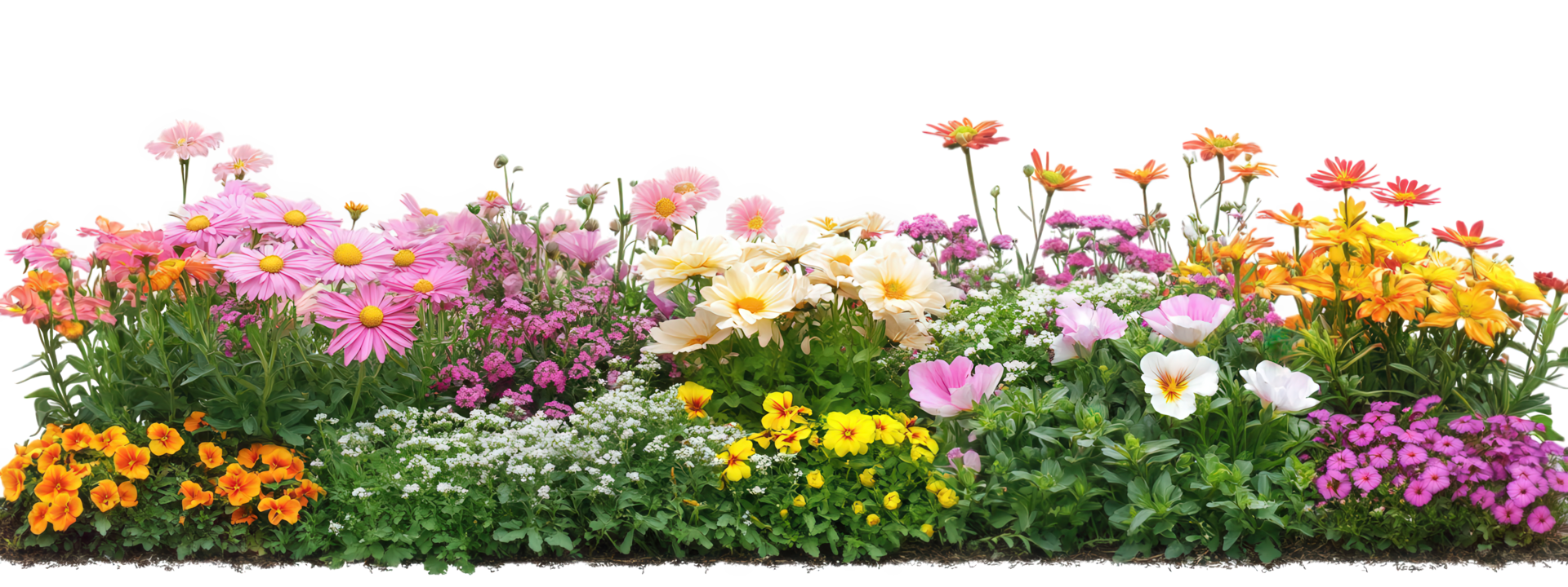 A large group of flowers in a flower bed png