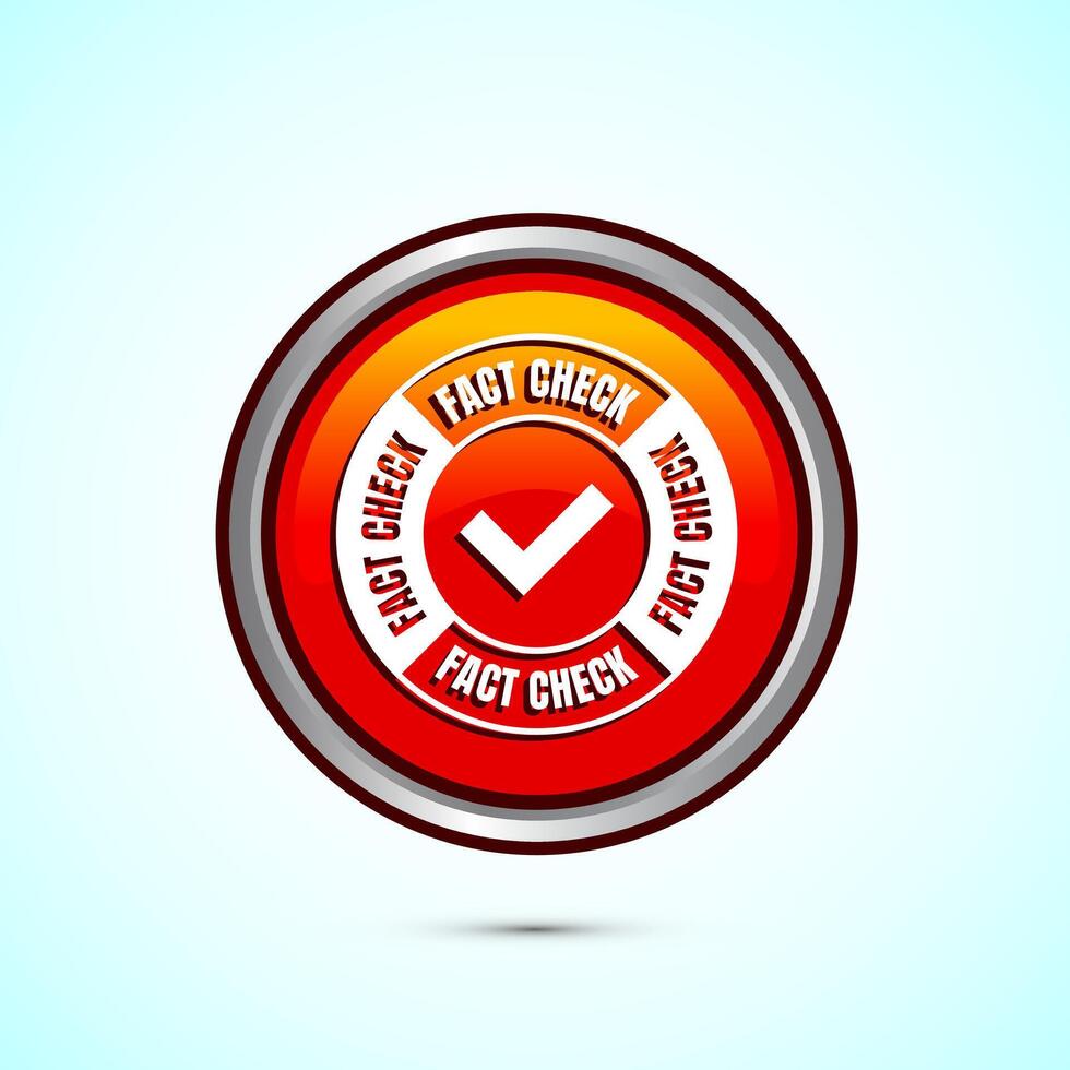 Fact check icon design illustration, Fact checking label, Fake news verified sign, Orange color round button design vector